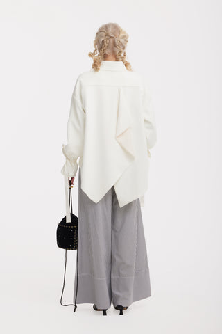 High Neck Draped Cotton Blouse - White