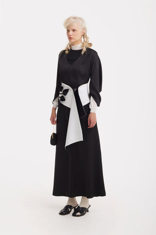 Floral Wide Waistpiece Belt - Black & Ivory