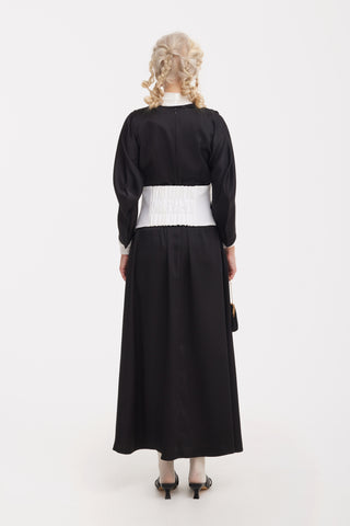Floral Wide Waistpiece Belt - Black & Ivory