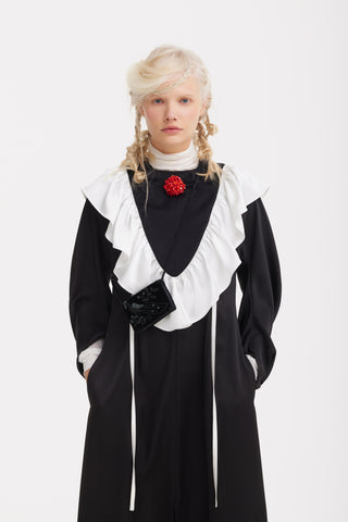 Satin Ankle-Length Dress With Belt - Black