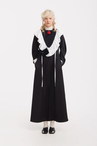 Satin Ankle-Length Dress With Belt - Black