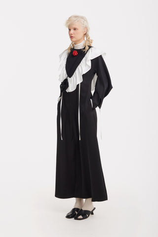 Satin Ankle-Length Dress With Belt - Black