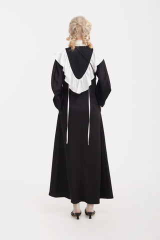 Satin Ankle-Length Dress With Belt - Black