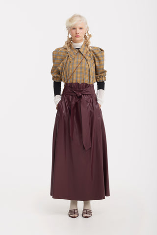Faux Leather High-Waisted A-Line Skirt With Belt Burgundy