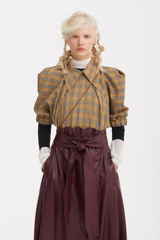 Designer Blouse Voluminous Sleeves - Mustard Check