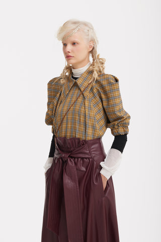 Designer Blouse Voluminous Sleeves - Mustard Check