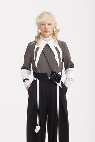 Semi-Formal Blouse With Double Contrasting Details Grey