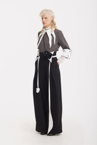 Fashion Forward Wide-Leg Pants & Contrast Belt - Black