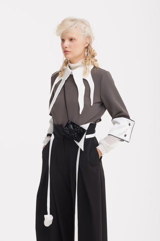 Semi-Formal Blouse With Double Contrasting Details Grey