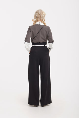 Fashion Forward Wide-Leg Pants & Contrast Belt - Black