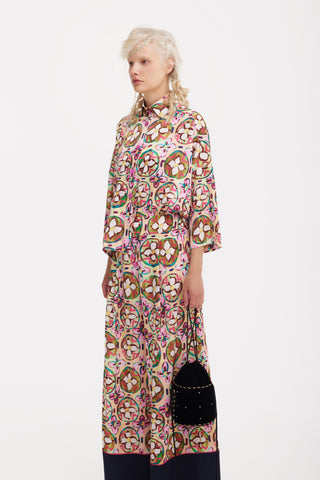 Abstract Print Satin Shirt & Wide Leg Trousers Co-Ord Set
