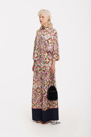 Abstract Print Satin Shirt & Wide Leg Trousers Co-Ord Set