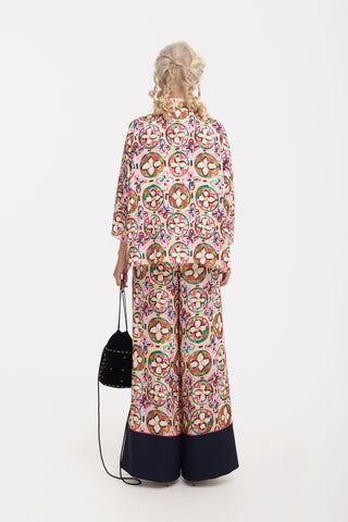 Abstract Print Satin Shirt & Wide Leg Trousers Co-Ord Set