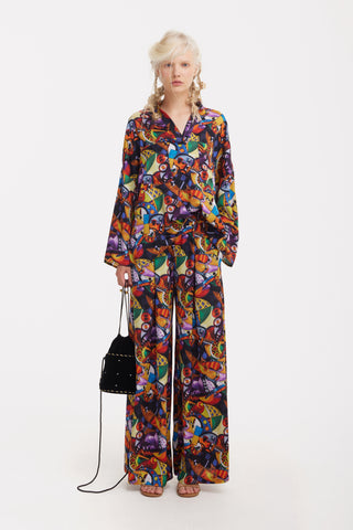 Abstract Print Cupro Blouse & Palazzo Trousers Co-Ord Set