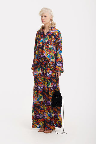 Abstract Print Cupro Blouse & Palazzo Trousers Co-Ord Set