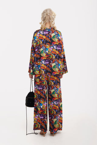 Abstract Print Cupro Blouse & Palazzo Trousers Co-Ord Set