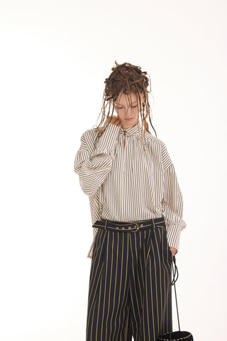 Striped Oversized Long Sleeve Blouse – Ivory