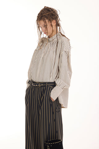 Striped Oversized Long Sleeve Blouse – Ivory