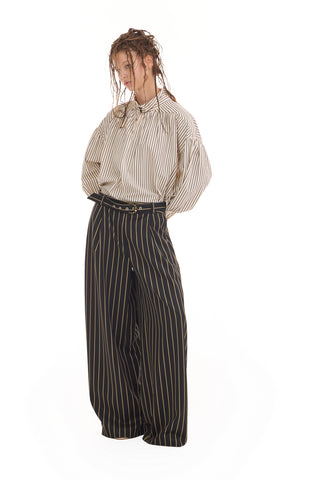 Striped Oversized Long Sleeve Blouse – Ivory