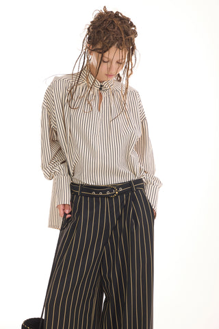 Striped Oversized Long Sleeve Blouse – Ivory