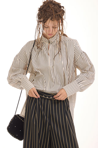 Striped Oversized Long Sleeve Blouse – Ivory