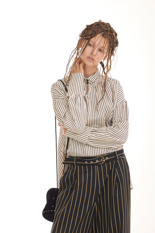 Striped Oversized Long Sleeve Blouse – Ivory