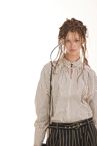 Striped Oversized Long Sleeve Blouse – Ivory