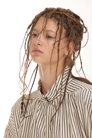 Striped Oversized Long Sleeve Blouse – Ivory