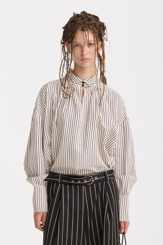 Striped Oversized Long Sleeve Blouse – Ivory