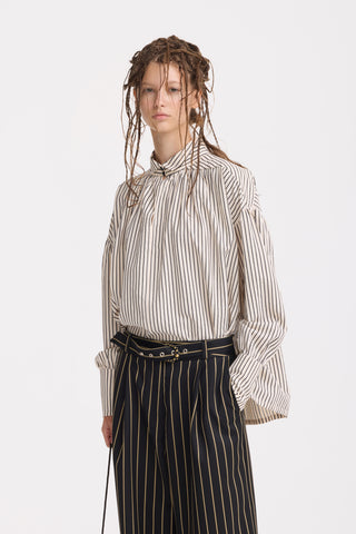 High-Waisted Wide-Leg Pinstripe Palazzo Trousers – Black