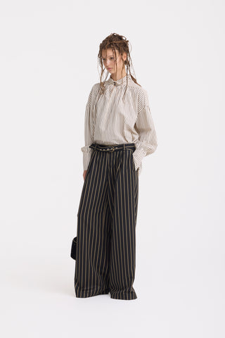 High-Waisted Wide-Leg Pinstripe Palazzo Trousers – Black