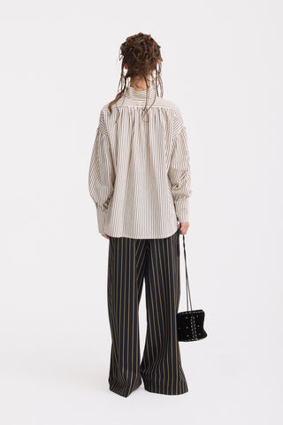 Striped Oversized Long Sleeve Blouse – Ivory