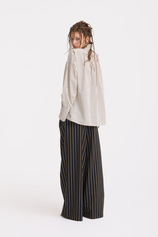 High-Waisted Wide-Leg Pinstripe Palazzo Trousers – Black