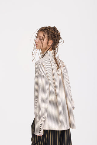 Striped Oversized Long Sleeve Blouse – Ivory