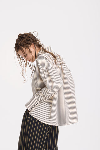 Striped Oversized Long Sleeve Blouse – Ivory
