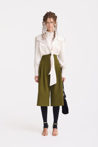 Satin Sailor Collar Tie Front Blouse – Ivory