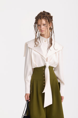 High-Waisted Cargo Culotte Shorts – Olive Green