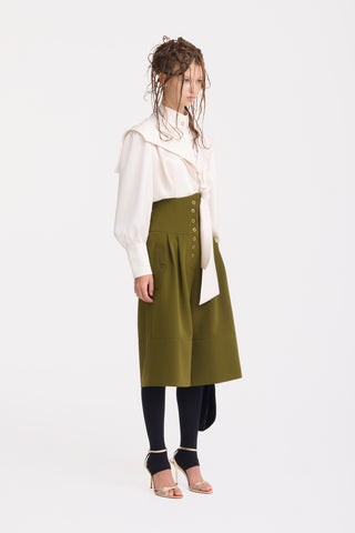 High-Waisted Cargo Culotte Shorts – Olive Green