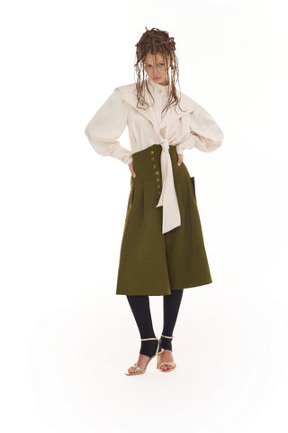 Satin Sailor Collar Tie Front Blouse – Ivory