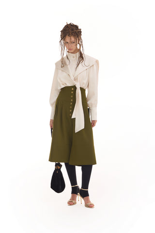 High-Waisted Cargo Culotte Shorts – Olive Green