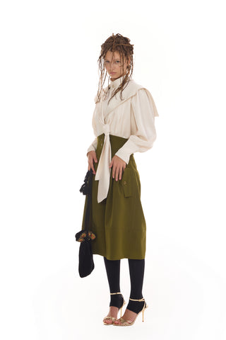Satin Sailor Collar Tie Front Blouse – Ivory