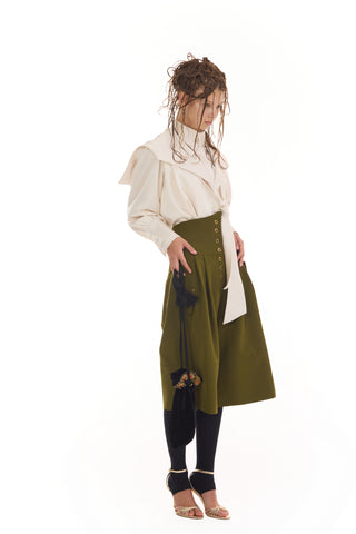 High-Waisted Cargo Culotte Shorts – Olive Green