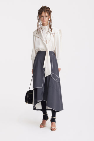 Tailored Asymmetrical Midi Skirt – Dark Gray