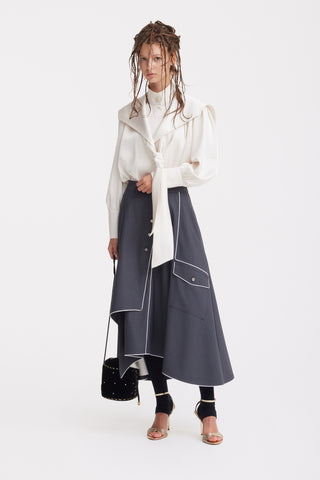 Tailored Asymmetrical Midi Skirt – Dark Gray