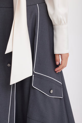 Tailored Asymmetrical Midi Skirt – Dark Gray