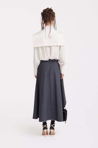 Tailored Asymmetrical Midi Skirt – Dark Gray