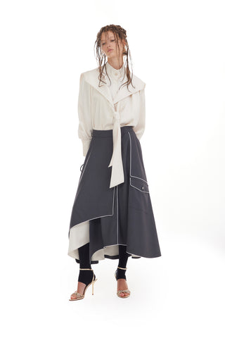 Tailored Asymmetrical Midi Skirt – Dark Gray