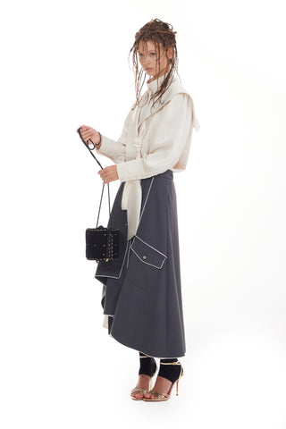 Tailored Asymmetrical Midi Skirt – Dark Gray