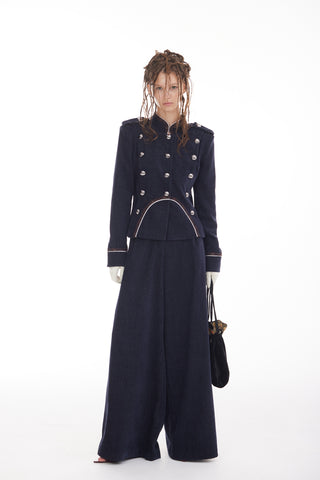 Double-Breasted Military-Inspired Jacket – Navy