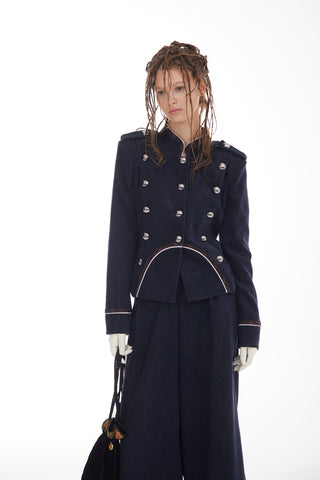Double-Breasted Military-Inspired Jacket – Navy